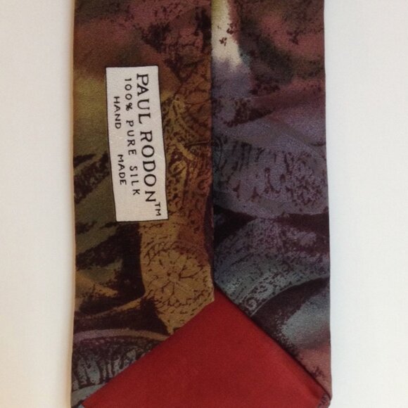 Paul Rodon Abstract Neck Tie Hand Made 100% Silk Mens Plum Teal Green Neckwear - Picture 8 of 9
